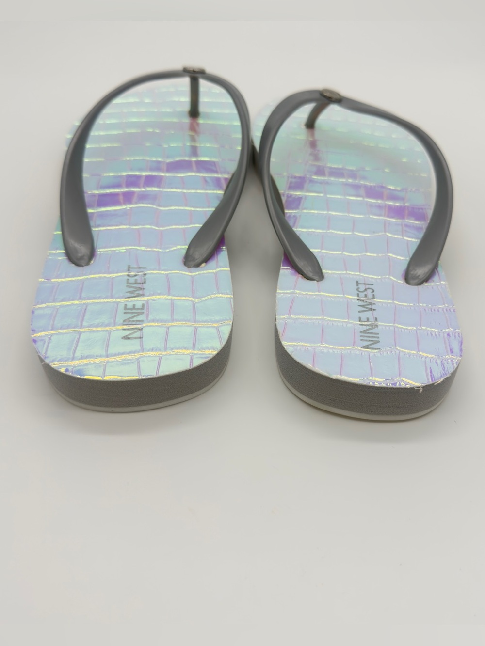 Nine West Iridescent Multicolor Croc-Texture Flip Flop Sandals with Black Straps - Picture 3 of 7